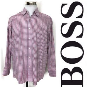 HUGO BOSS MENS LONG SLEEVE PLAID SHIRT SIZE 17